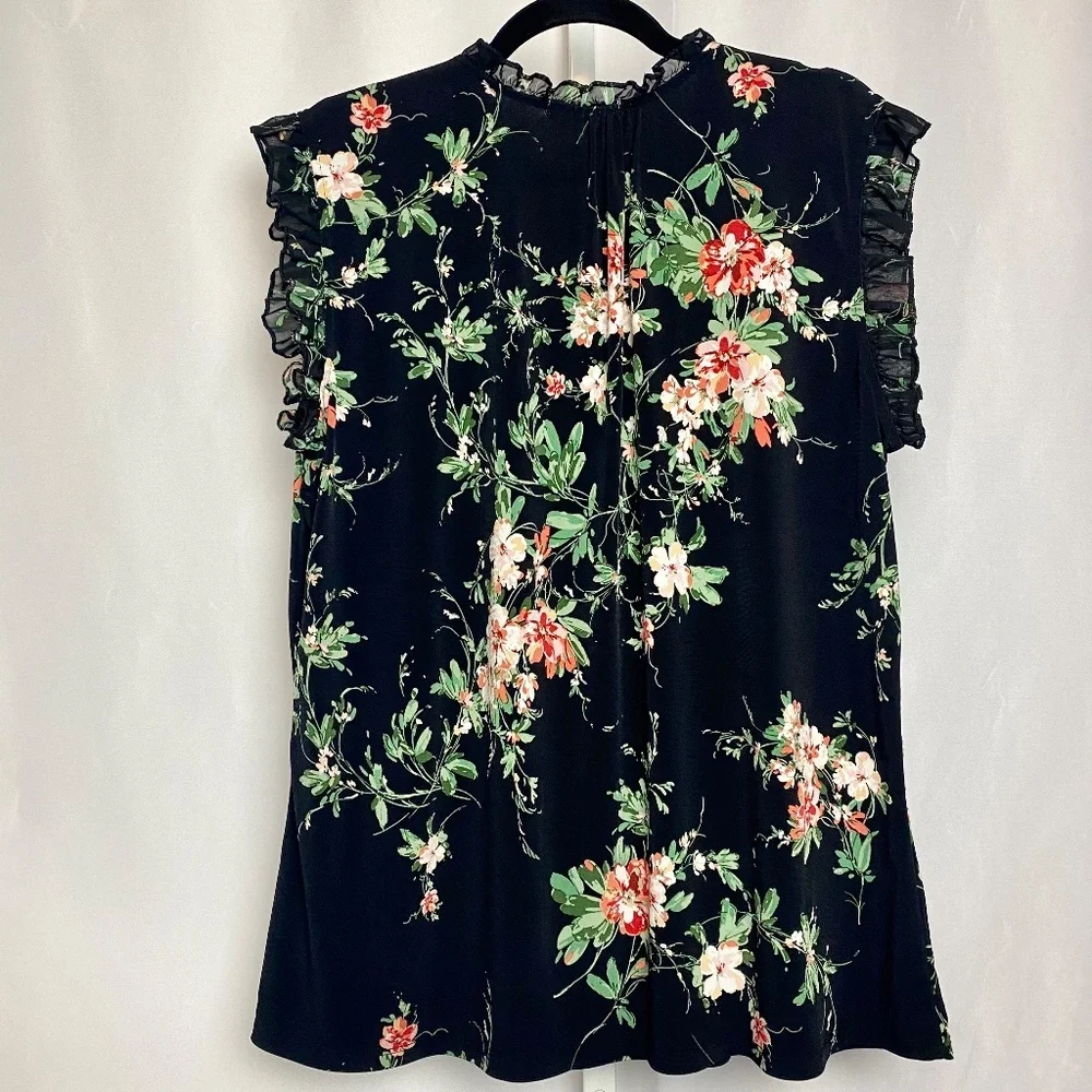 Joie Womenʻs Plus Size Sleeveless Black Floral V-neckline Blouse w/ Tie 1X